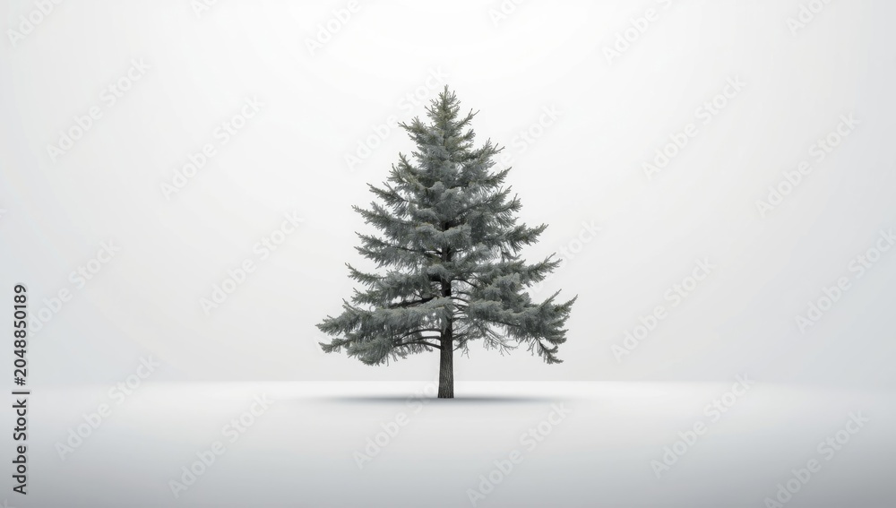 Fototapeta premium Isolated pine tree centered on a smooth white background with soft shadow