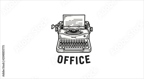 Fotografía Vintage Typewriter with Paper and Office Text.