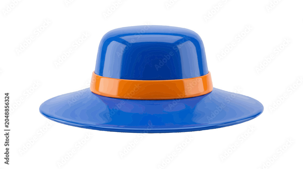 Fototapeta premium Vector illustration of blue glossy sun hat with orange band on a transparent background
