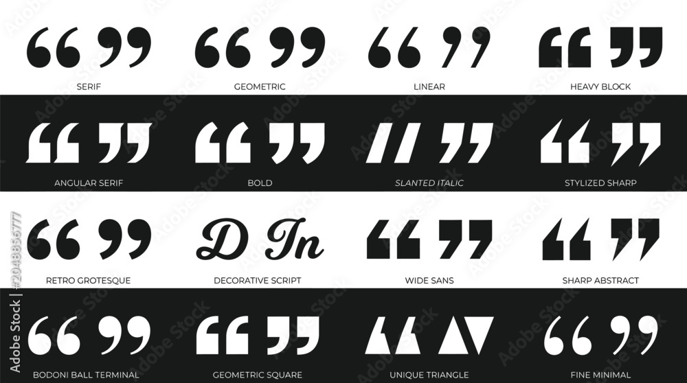 Obraz premium A comprehensive collection of diverse black and white vector quote marks for modern graphic design projects
