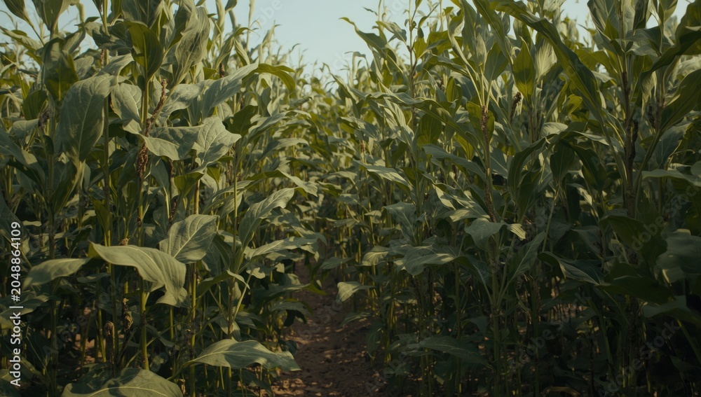Naklejka premium Soybean plants impacted by fungal wilt alongside viral and physiological disorders with copy space