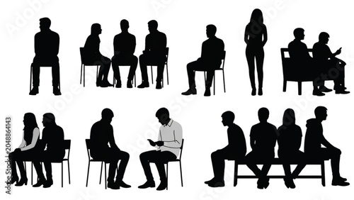 Konstfotografi People sitting and standing in various 2D AutoCAD vector silhouettes