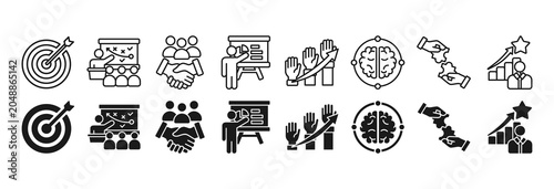 Foto Mentoring icon set. Goals and coaching symbol