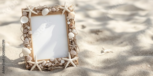 marine motif picture frame decorated with natural seashells and starfish