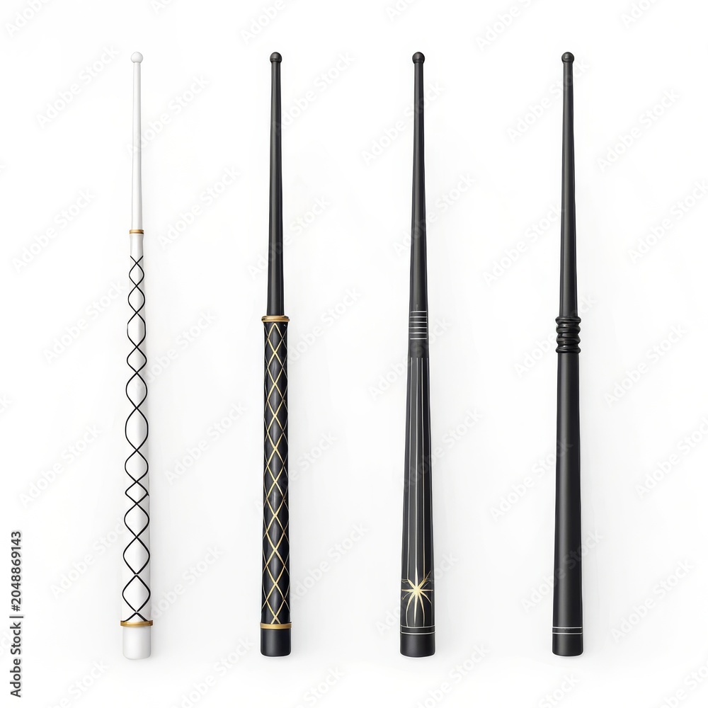 Naklejka premium Four magic wands isolated on white background, used by wizards and witches