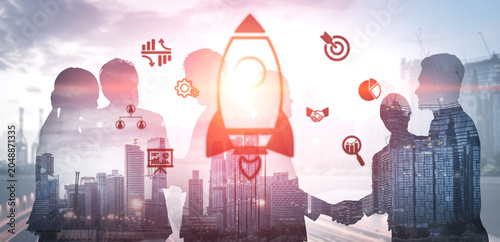 Bild auf Leinwand Startup growth begins with innovation, rocket-inspired momentum, and early-stage strategies that power business development and entrepreneurial success