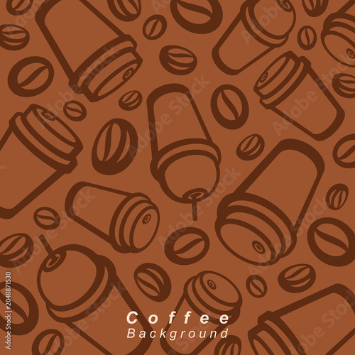 Coffee background, pattern set. Collection icon coffee. Vector