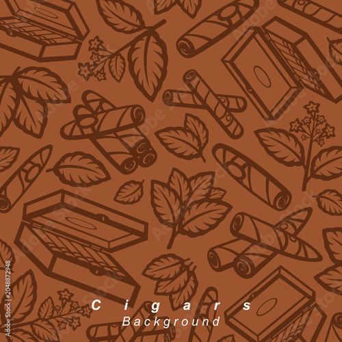 Cigars background, pattern set. Collection icon cigar. Vector