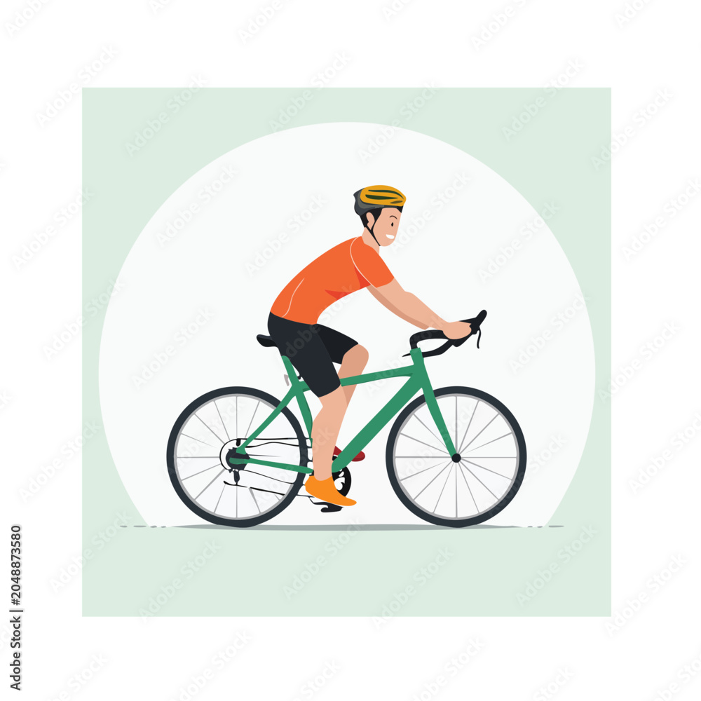Fototapeta premium Man riding a bicycle wearing a helmet