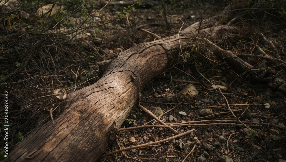 Fototapeta premium Tree trunk debris with copy space on natural terrain for text layout