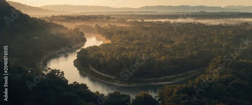 Panel kuchenny z motywem Meandering waterway traversing verdant wilderness area with serene views