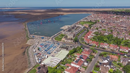 West Kirby marine lake shows water sports activity, Wirral peninsula, Merseyside, England