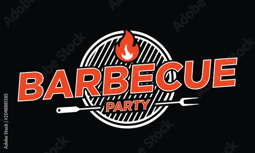 Barbecue Party Grill Logo Vector Illustration, typography