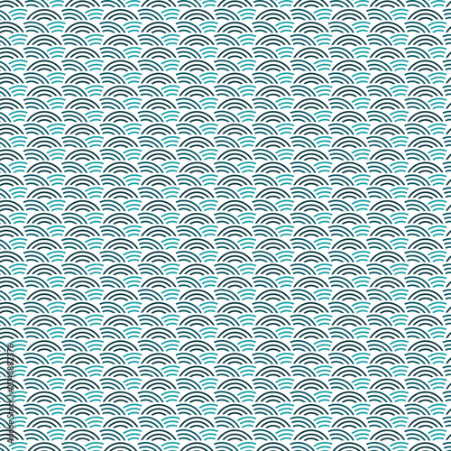 Seamless Japanese Wave Pattern Background in Teal and Gray — Traditional Seigaiha Scallop Design
