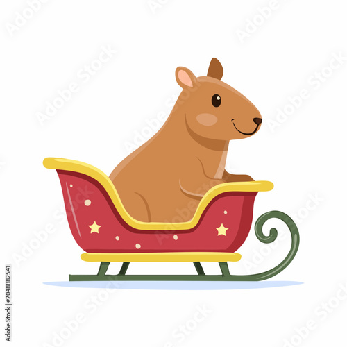 Cute Capybara Riding in a Sleigh