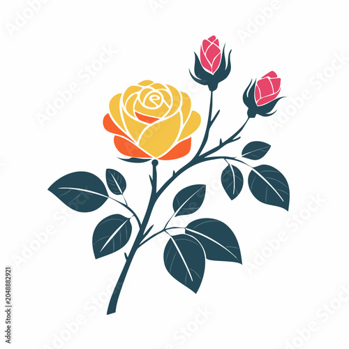 Stylized Rose and Buds Illustration