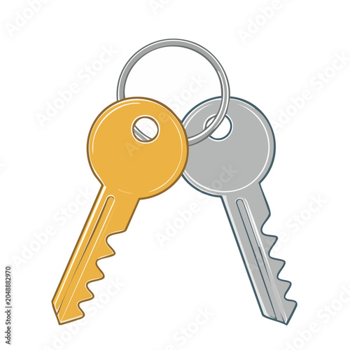 Two keys on a ring, flat design illustration