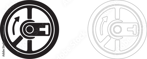 Fotografi Spacecraft hatch lock vector icon, airtight door latch symbol, docking mechanism fixing, airlock blocking and station safety