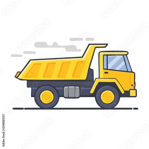Yellow dump truck in flat design style