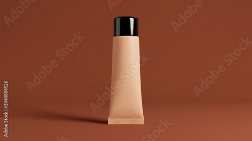Empty cosmetic container standing on minimalist warm background with soft lighting