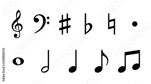 Music notes vector set icon illustration musical symbols collection design sound melody pattern black 3d sign elements