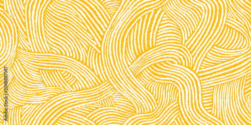 Texture vermicelli and italian spaghetti. Yellow wheat field, agricultural farming print. Vector repeat pattern with abstract waves. Funky food wallpaper for cooking graphic project. Art backdrop