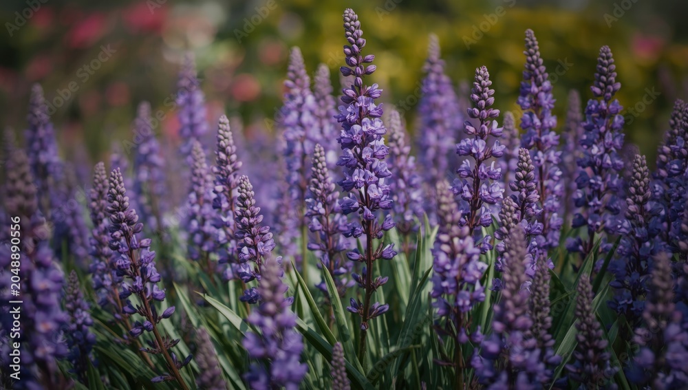 Obraz premium Spring garden filled with fragrant violet flowers blossoming