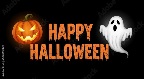 Happy halloween jack o' lantern and ghost holiday greeting vector illustration