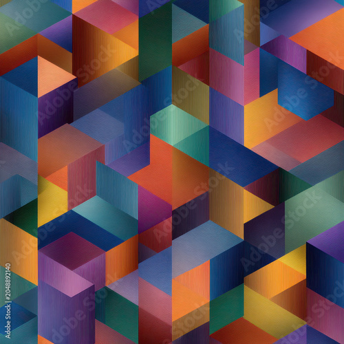 Abstract geometric pattern with colorful three-dimensional cubes and textured surfaces