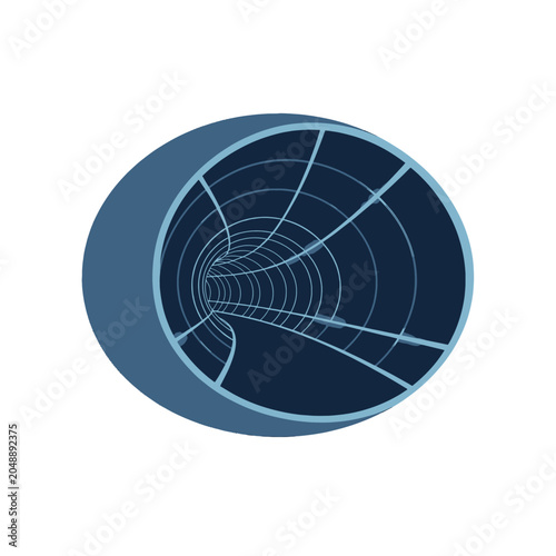 Obraz na plátně A dark blue circular tunnel with a geometric grid pattern receding into the dist