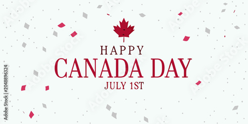 Schilderij op canvas Maple Leaf And Canada Day Typography With Confetti Vector Illustration