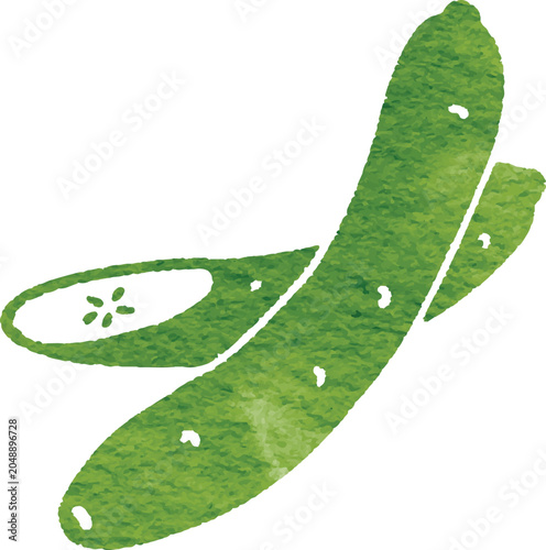 Watercolor cucumber vegetable icon simplified