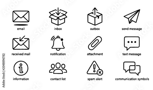 Fotografie Email Line Icon Collection Vector Communication and Message Outline Symbols