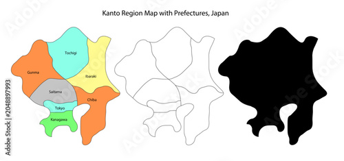 Canvas Print Kanto region map with prefectures in japan colorful illustration
