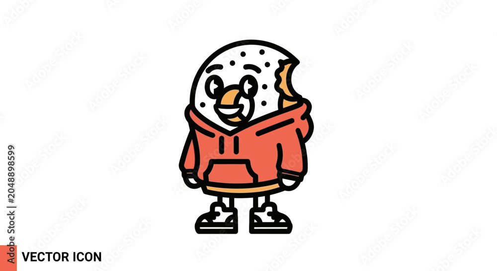 Fototapeta premium Cute cartoon cookie character with bite mark wearing a hoodie, isolated on white background