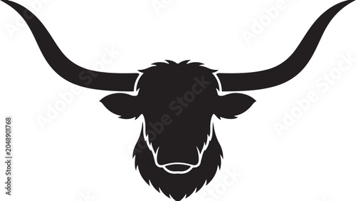 Obraz na plátně Bull head, longhorn silhouette, black and white vector, cattle icon, animal logo
