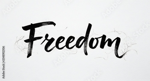 Handwritten Word Freedom in Black Ink on White Background.