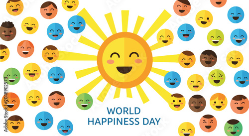 Quadro su tela A sun with a smiling face surrounded by diverse emoticons