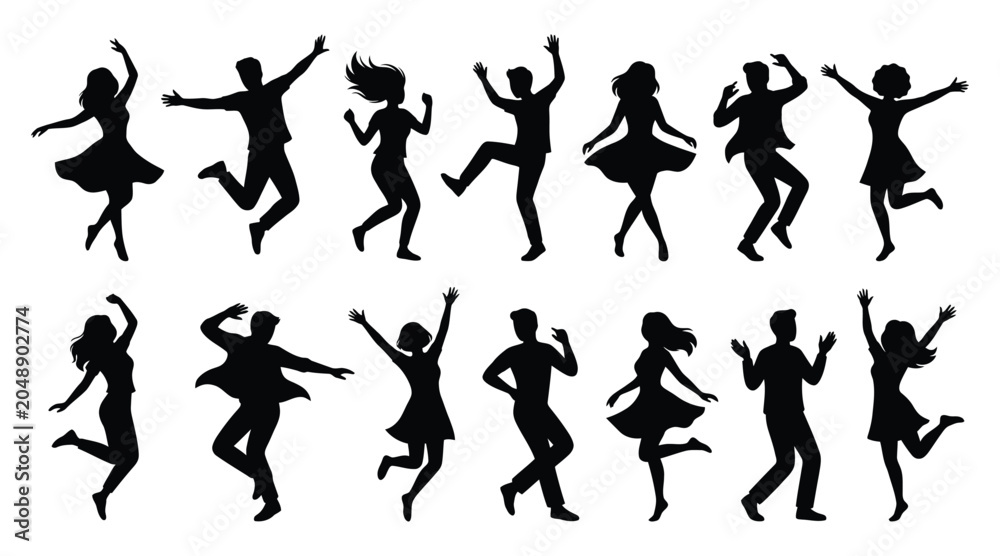 Fototapeta premium Set of happy people dancing silhouettes