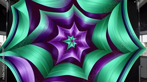Psychedelic mandala with emerald-purple waves and star: abstract pattern for meditation, yoga and spiritual practices