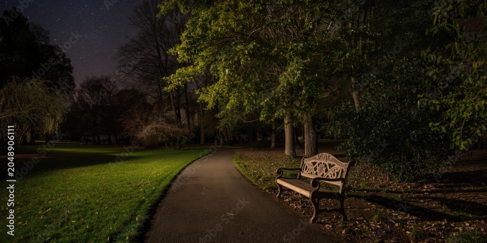 Obraz premium Quiet Night Park with Subtle Lighting and Natural Surroundings