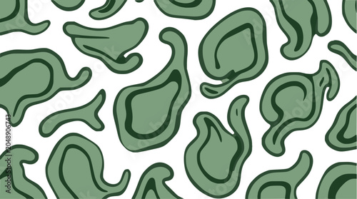 Fényképezés abstract pattern consisting of smooth, organic shapes in a sage shade on a white background