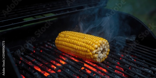 Hot coals beneath smoky bar...