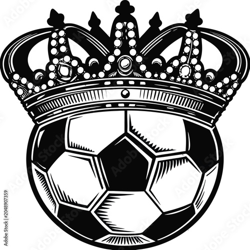 Royal Soccer Crown, Football Crown Icon, Black and White Vector, Sports Logo Design