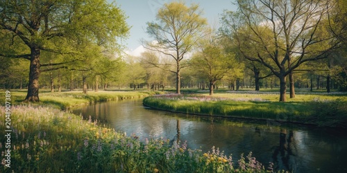 Serene spring forest vista ...