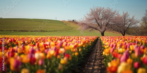 Colorful tulip field with s...