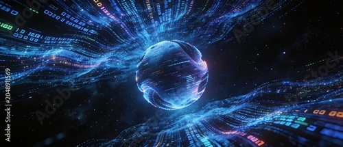 Digital sphere in space with data streams