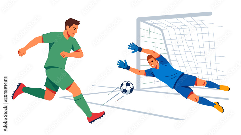 Fototapeta premium Soccer players competing for ball in intense stadium action scene