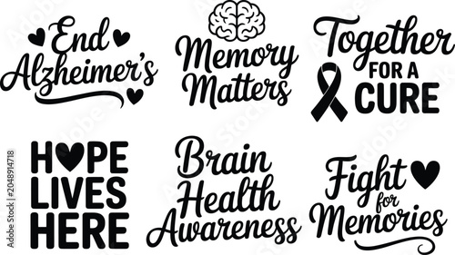 Bild auf Leinwand Alzheimer's awareness quotes bundle with brain icons and support ribbons for memory health including end alzheimers together for a cure hope lives here fight for memories