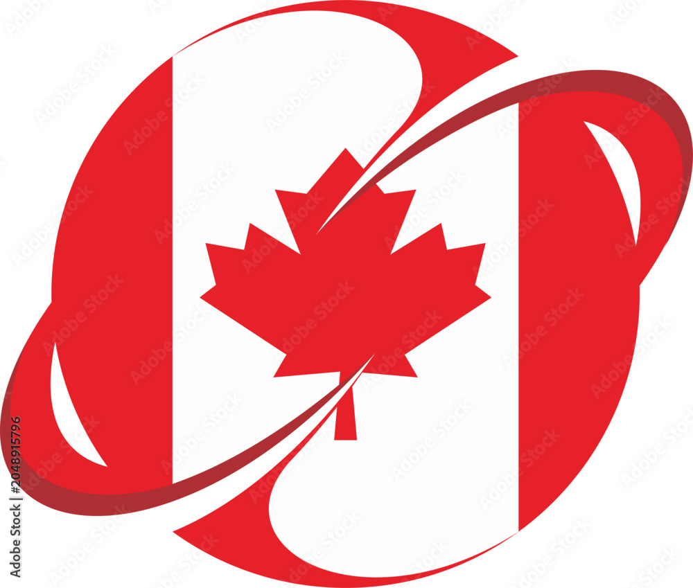 Obraz premium The Canadian flag with a red maple leaf is prominently displayed on a white background with elegant red swirls.